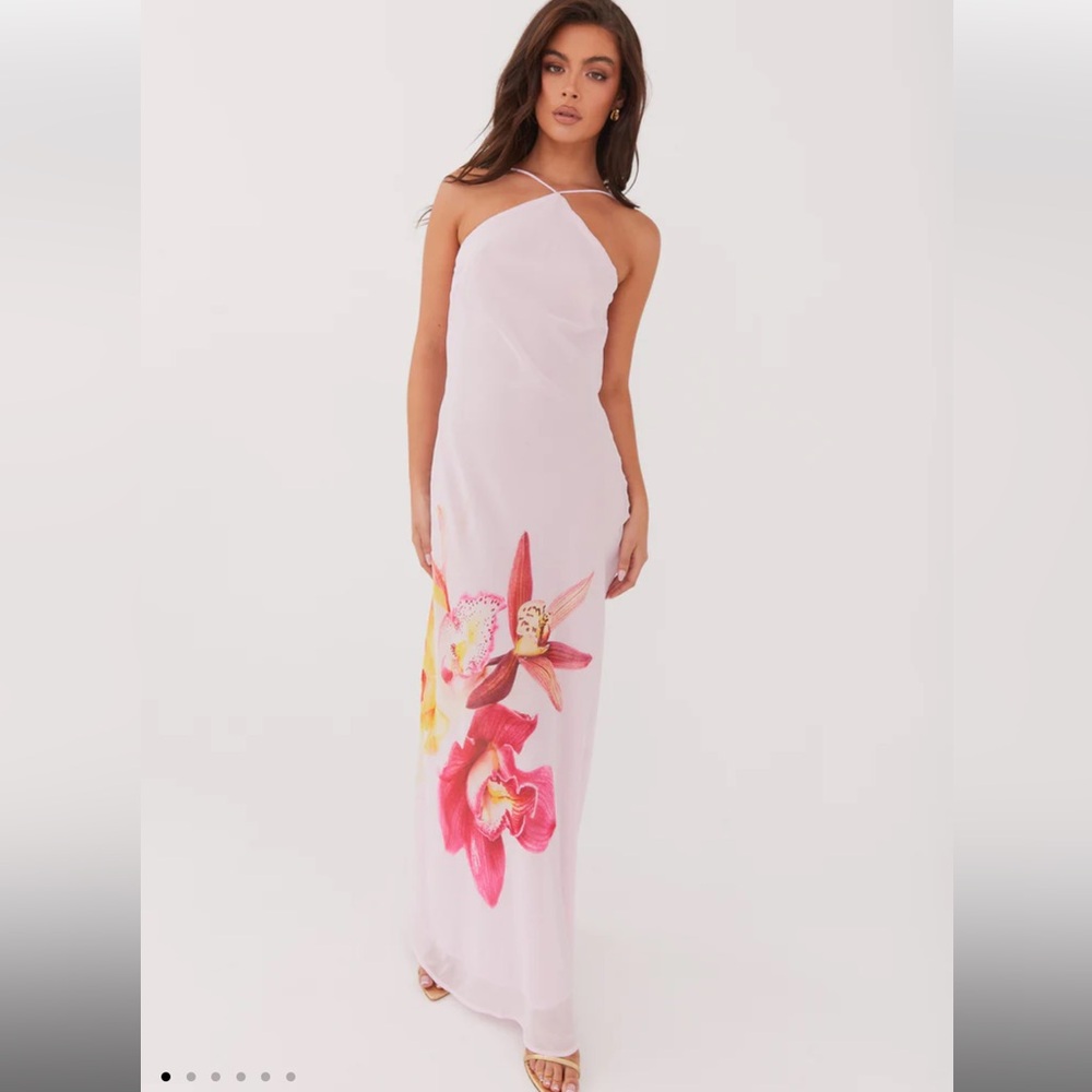 Peppermayo One-Shoulder Pink Maxi Dress with Floral Print